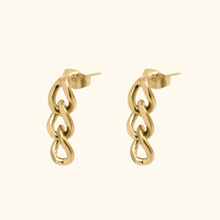 Load image into Gallery viewer, Gold-colored chain link earrings on a light yellow background
